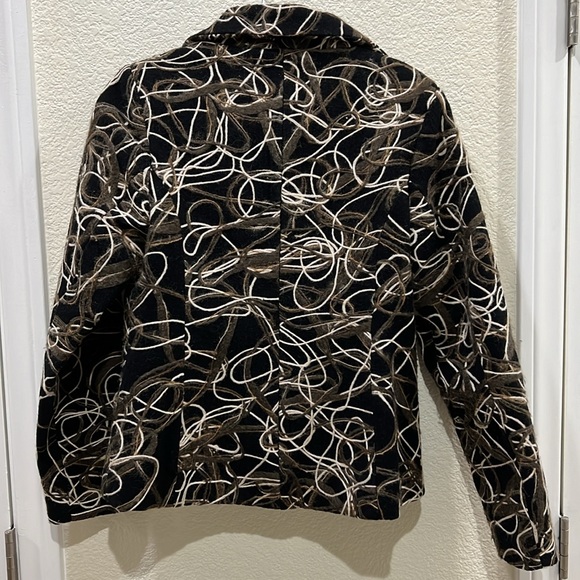 Weavz Artsy Black Collared Jacket with Brown and Ivory Ribbon Accents - Picture 4 of 5